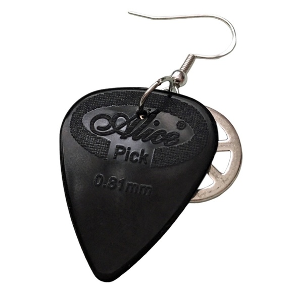 HAND Crafted Earrings Recycled Guitar Picks Seeking Peace in a Dark World - Picture 4 of 7